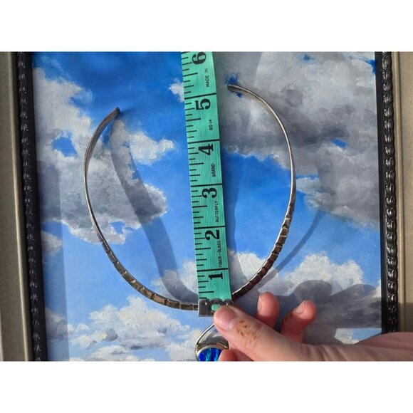 Alpaca Silver & Lab Opal Pendant & Torque Necklace from Mexico - Picture 9 of 10